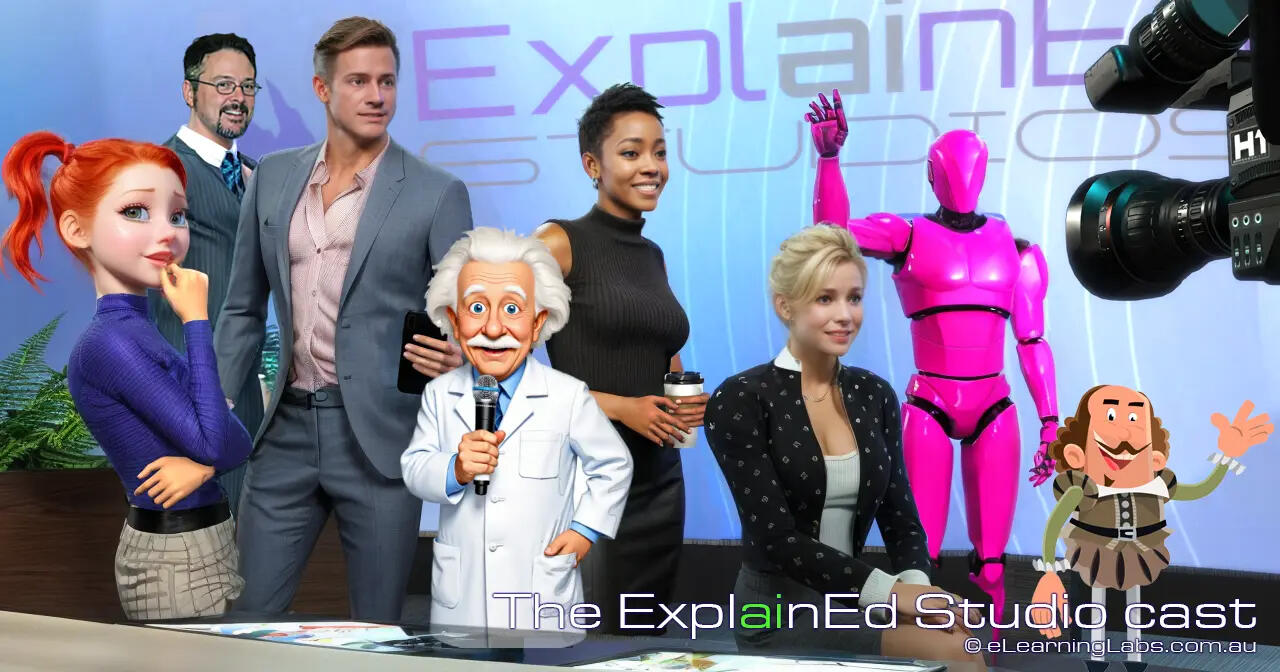 ExplainED on-demand, interactive classroom lessons from eLearningLabs | The cast. AI-powered classroom lessons